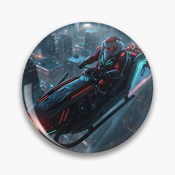 Item preview, Cyberpunk Santa on a Futuristic Sleigh Over Neo-City designed and sold by VibranPalette.
