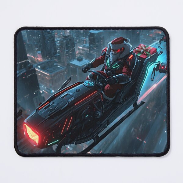 Item preview, Cyberpunk Santa on a Futuristic Sleigh Over Neo-City designed and sold by VibranPalette.