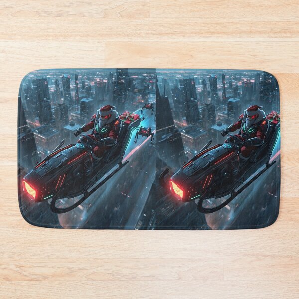 Item preview, Cyberpunk Santa on a Futuristic Sleigh Over Neo-City designed and sold by VibranPalette.