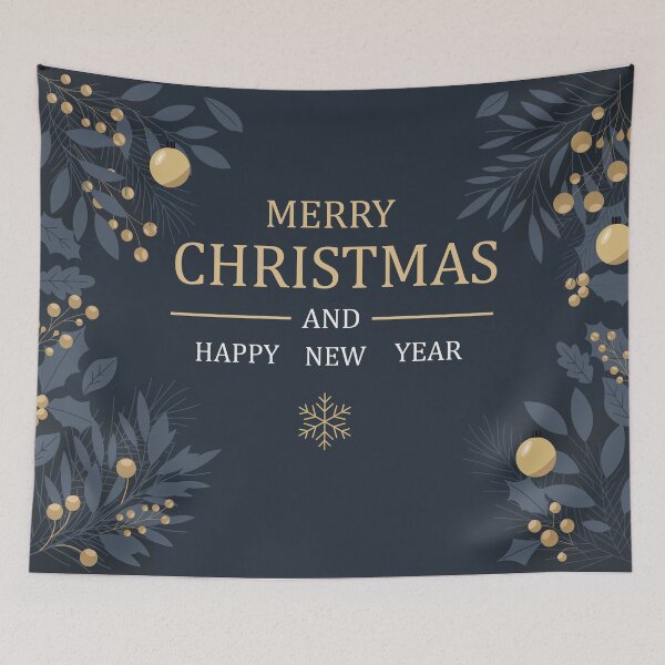 Item preview, Merry Christmas and Happy New Year Elegant Navy Gold Greeting Card with Floral Frame designed and sold by DoveArtDesigns.