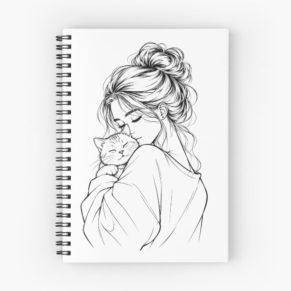 Item preview, Woman with cat – Cozy line art designed and sold by KALIMOOO.