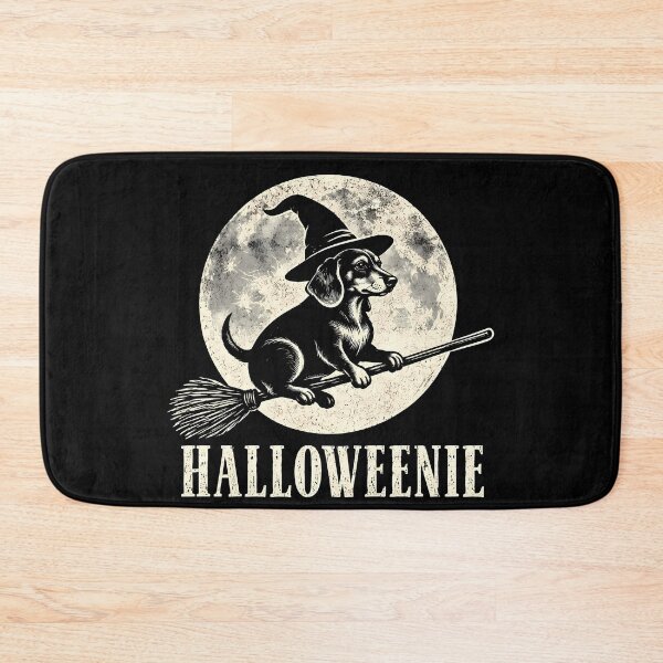 Item preview, Halloweenie Dog on Broomstick with Witch Hat Funny Halloween designed and sold by gunaone-design.