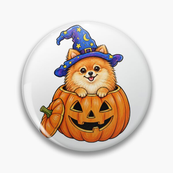 Item preview, Cute Pomeranian Pumpkin Witch Halloween Illustration designed and sold by SayMaria.