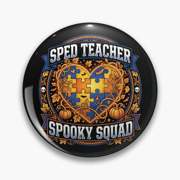 Item preview, SPED Teacher Spooky Squad Puzzle Piece Heart Halloween Badge designed and sold by TeNovaStudio ⭐⭐⭐⭐⭐.