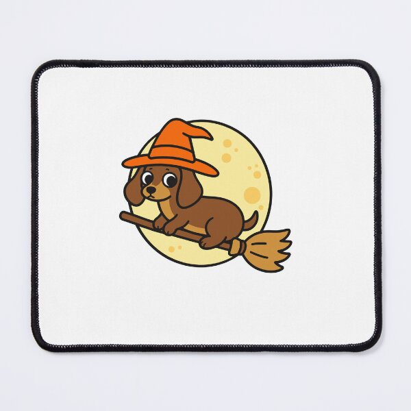 Item preview, Cute Halloween Weenie Dog on Broomstick with Witch Hat designed and sold by gunaone-design.