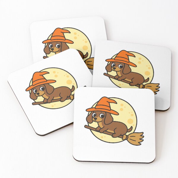 Item preview, Cute Halloween Weenie Dog on Broomstick with Witch Hat designed and sold by gunaone-design.