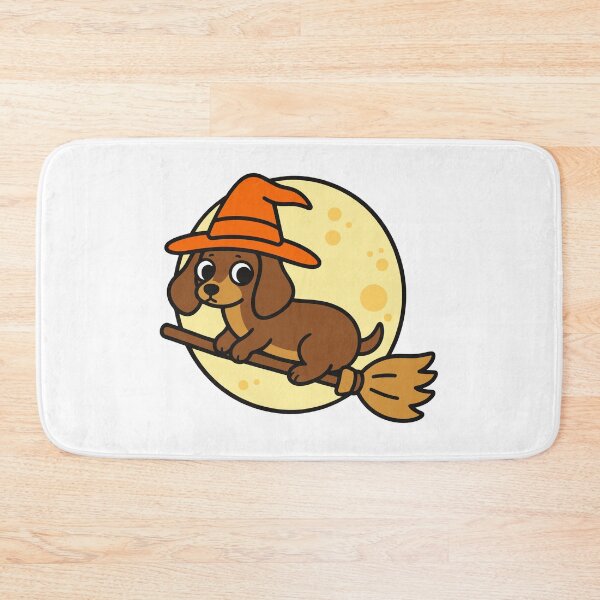 Item preview, Cute Halloween Weenie Dog on Broomstick with Witch Hat designed and sold by gunaone-design.