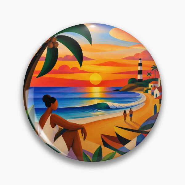 Item preview, Sunset at Itapuã Beach — Brazilian Modernist Art designed and sold by BrazilArtShop.