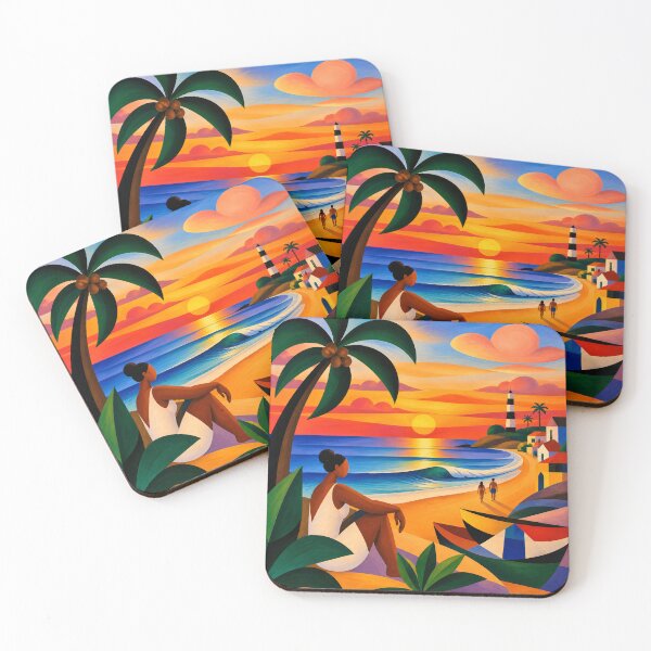 Item preview, Sunset at Itapuã Beach — Brazilian Modernist Art designed and sold by BrazilArtShop.