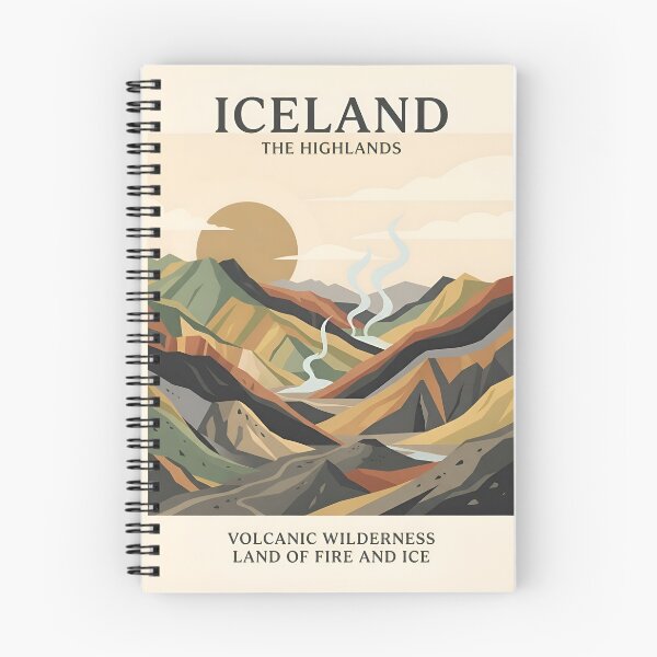 Item preview, Iceland Highlands Vintage Travel Poster - Minimalist Volcanic Mountain Art Print designed and sold by DuckOddity.