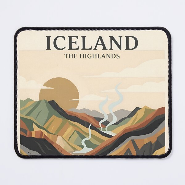 Item preview, Iceland Highlands Vintage Travel Poster - Minimalist Volcanic Mountain Art Print designed and sold by DuckOddity.