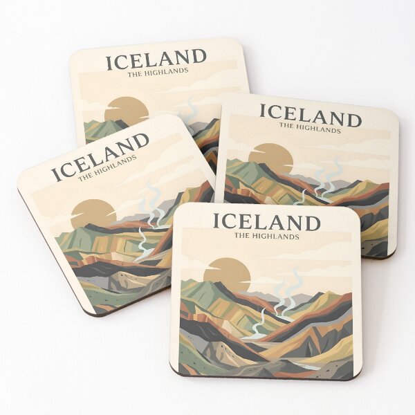 Item preview, Iceland Highlands Vintage Travel Poster - Minimalist Volcanic Mountain Art Print designed and sold by DuckOddity.
