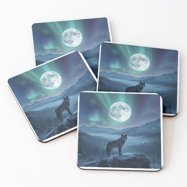 Item preview, A majestic gray wolf standing on northern lights. designed and sold by Designfs.