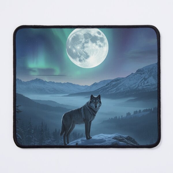 Item preview, A majestic gray wolf standing on northern lights. designed and sold by Designfs.