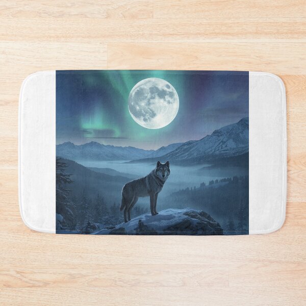 Item preview, A majestic gray wolf standing on northern lights. designed and sold by Designfs.
