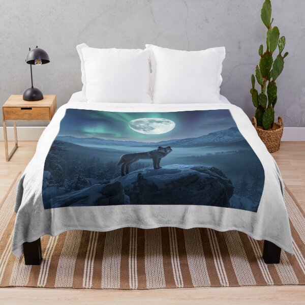 Item preview, A majestic gray wolf standing on northern lights. designed and sold by Designfs.