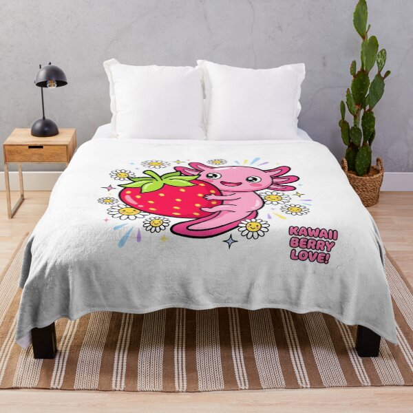 Item preview, Kawaii Axolotl Hugging Giant Strawberry Cute Japanese Pop Art designed and sold by WorldShop17.