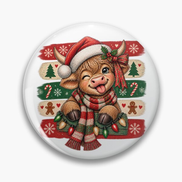 Item preview, Cute Highland Cow Christmas Retro Santa Hat Winking Farmhouse designed and sold by DYAFLK.