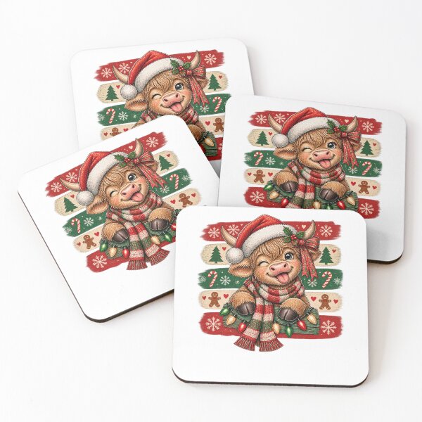 Item preview, Cute Highland Cow Christmas Retro Santa Hat Winking Farmhouse designed and sold by DYAFLK.
