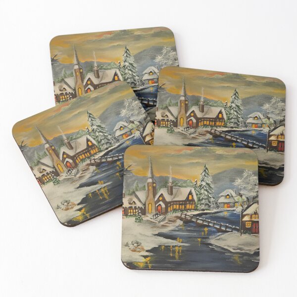 Item preview, Alpine Winter Village - Bridge at Sunset designed and sold by susanbl.