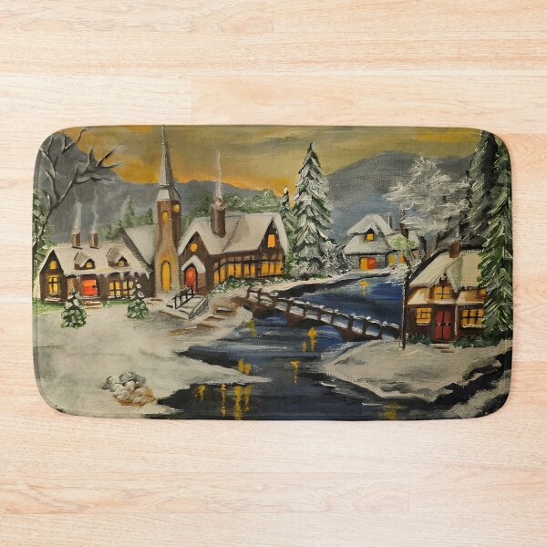 Item preview, Alpine Winter Village - Bridge at Sunset designed and sold by susanbl.