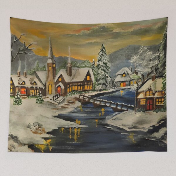 Item preview, Alpine Winter Village - Bridge at Sunset designed and sold by susanbl.