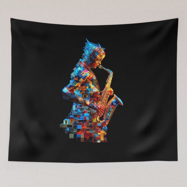 Item preview, Abstract Saxophonist in Colorful Geometric Mosaic designed and sold by CR3@TIX-BOUTIK.