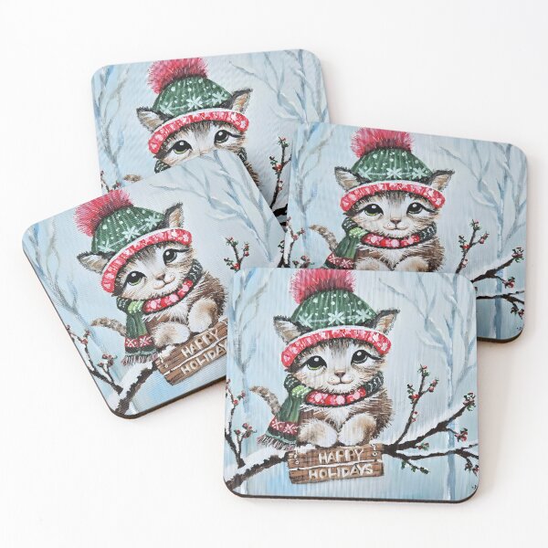 Item preview, Festive Kitten in Beanie on Snowy Branch designed and sold by susanbl.