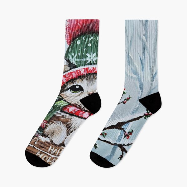 Item preview, Festive Kitten in Beanie on Snowy Branch designed and sold by susanbl.