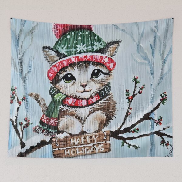 Item preview, Festive Kitten in Beanie on Snowy Branch designed and sold by susanbl.