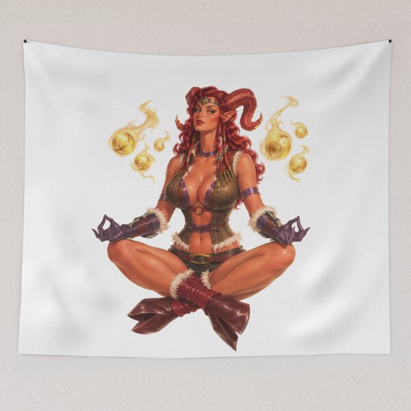 Item preview, Fire Monk Elemental Sorceress Floating Orbs Vintage 1940s Retro Fantasy Pin Up Art designed and sold by Cosplayvintage.