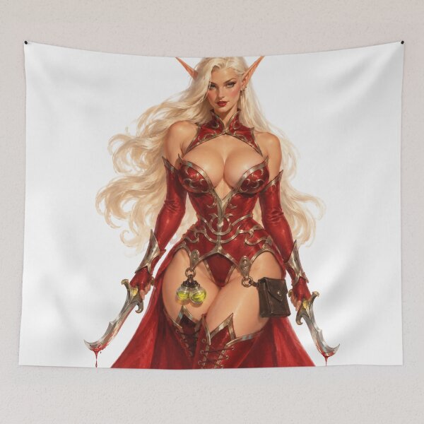Item preview, Blood Elf Rogue Assassin Daggers Vintage 1940s Retro Fantasy Pin Up Art designed and sold by Cosplayvintage.