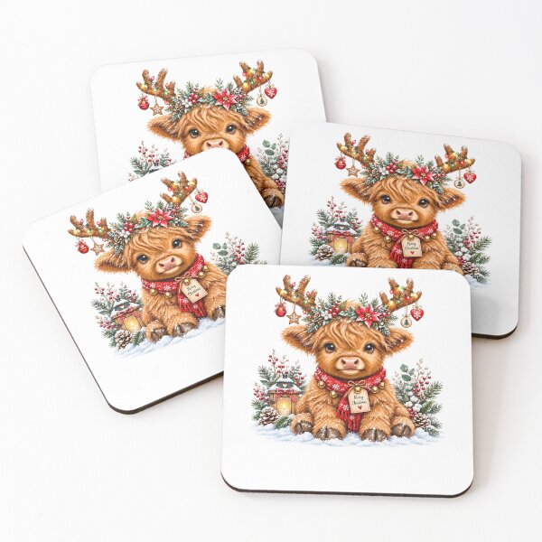Item preview, Cute Highland Cow Reindeer Antlers Merry Christmas Winter Farmhouse designed and sold by DYAFLK.