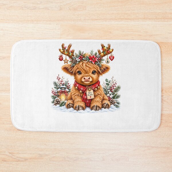 Item preview, Cute Highland Cow Reindeer Antlers Merry Christmas Winter Farmhouse designed and sold by DYAFLK.
