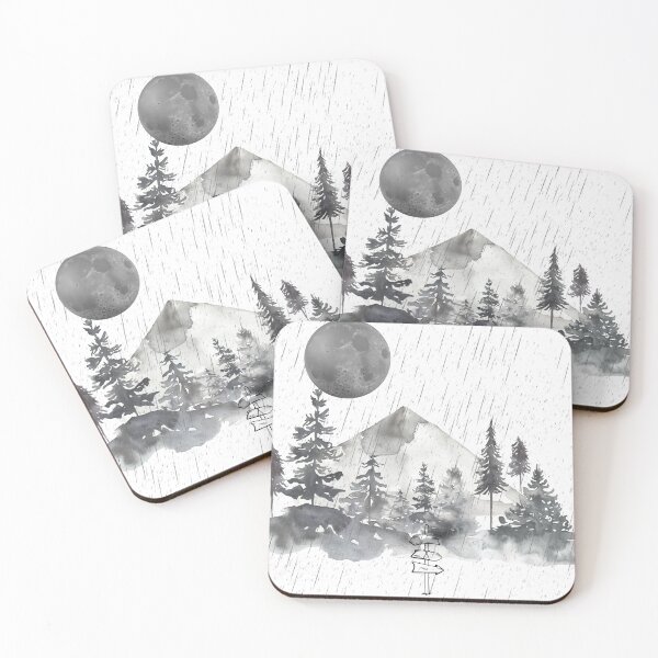 Item preview, Moonlit Mountain Watercolor Forest designed and sold by Spider-NOIR7.