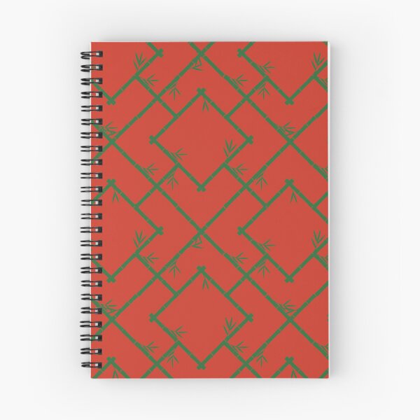 Item preview, Bamboo Chinoiserie Lattice in Poinciana Red + Green designed and sold by YesterdayColl.