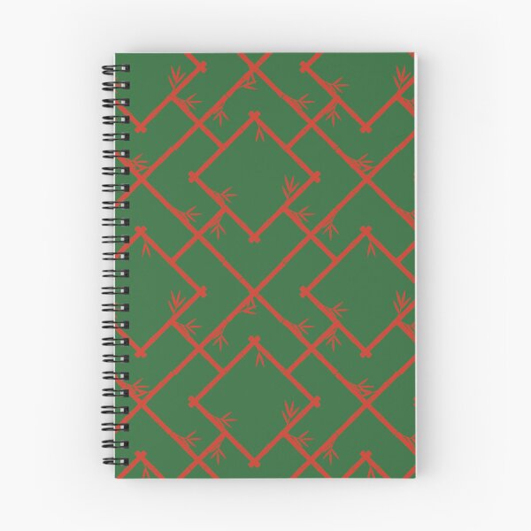 Item preview, Bamboo Chinoiserie Lattice in Green + Poinciana Red designed and sold by YesterdayColl.