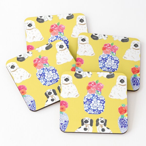 Item preview, Chinoiserie Dogs + Floral Ginger Jars in Lemon Yellow designed and sold by YesterdayColl.