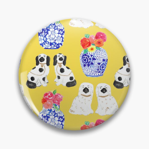 Item preview, Chinoiserie Dogs + Floral Ginger Jars in Lemon Yellow designed and sold by YesterdayColl.