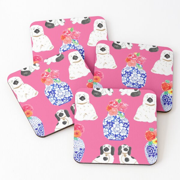 Item preview, Chinoiserie Dogs + Floral Ginger Jars in Bubblegum Pink designed and sold by YesterdayColl.