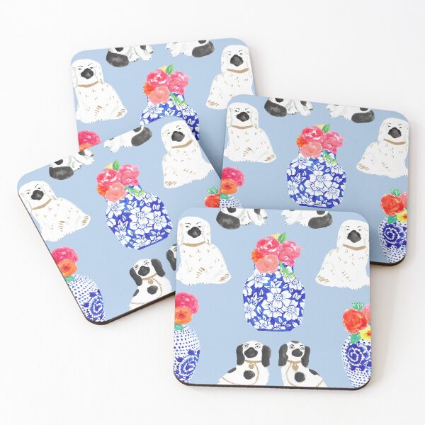 Item preview, Chinoiserie Dogs + Floral Ginger Jars in Powder Blue designed and sold by YesterdayColl.