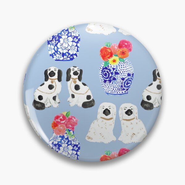 Item preview, Chinoiserie Dogs + Floral Ginger Jars in Powder Blue designed and sold by YesterdayColl.