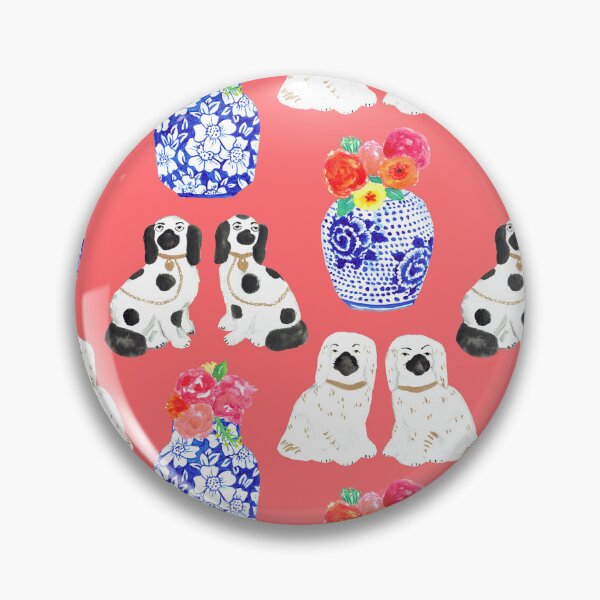 Item preview, Chinoiserie Dogs + Floral Ginger Jars in Coral designed and sold by YesterdayColl.