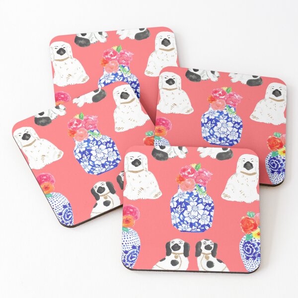 Item preview, Chinoiserie Dogs + Floral Ginger Jars in Coral designed and sold by YesterdayColl.
