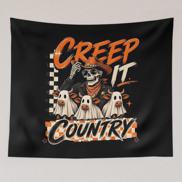 Item preview, Creep It Country Ghost Cow Skeleton Cowboy Halloween designed and sold by Mostafa ElHusseiny.