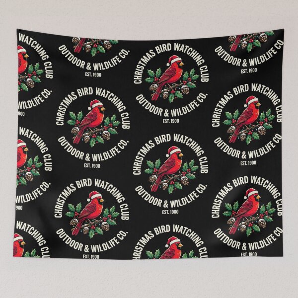 Item preview, Christmas Cardinal Bird Watching Club Red Bird Santa Hat Holly Berries Pinecones Winter Wildlife Nature Lover Birder Gift Holiday Design designed and sold by 519xdesign.