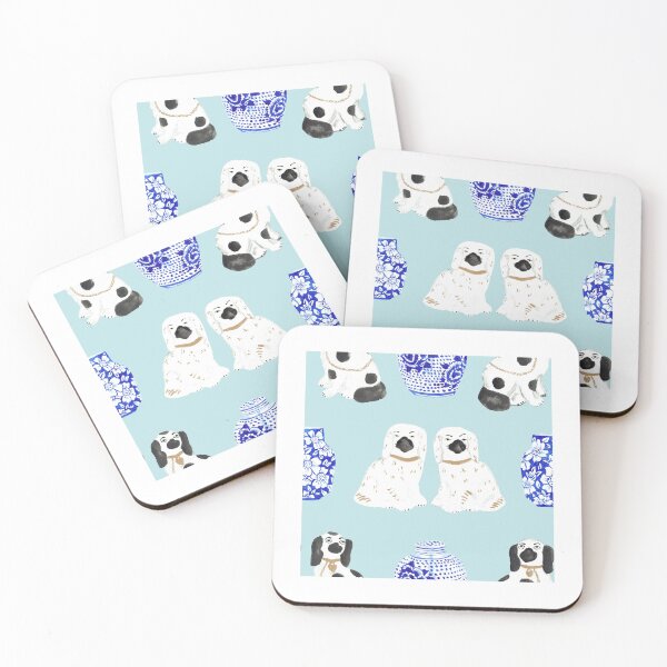 Item preview, Staffordshire Dogs + Ginger Jars in Ice Blue designed and sold by YesterdayColl.