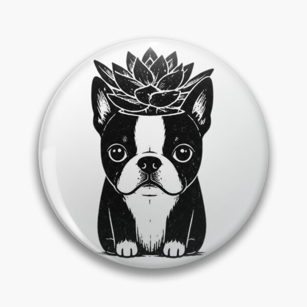 Item preview, Succulent Crown Boston Terrier – Botanical Dog black and white print  designed and sold by Bossie Brand Apparel .