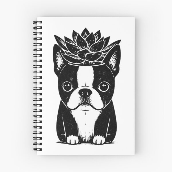 Item preview, Succulent Crown Boston Terrier – Botanical Dog black and white print  designed and sold by Bossie Brand Apparel .