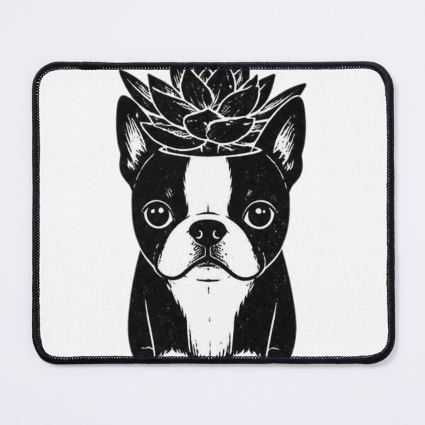 Item preview, Succulent Crown Boston Terrier – Botanical Dog black and white print  designed and sold by Bossie Brand Apparel .